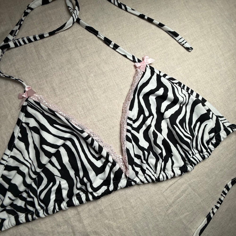 Romwe Zebra Halter Skirt Set Womens 1XL Pink NEW Y2K Ruffle Lace Trim - Picture 4 of 9